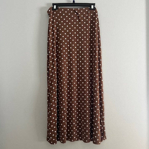 Dressbarn Woman Brown Polka Dot Maxi Skirt Size 1X Stretch Pretty Woman Y2K VTG - Picture 2 of 5